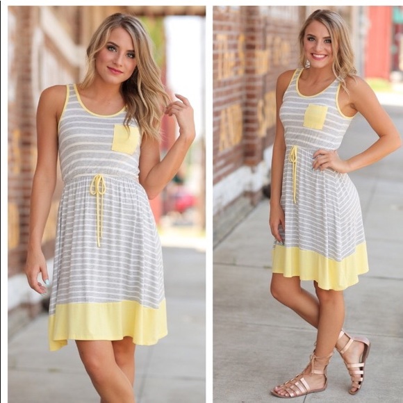 Infinity Raine yellow gray striped tank sun dress - Picture 4 of 6